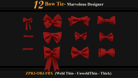 12 Bow Tie Vol.01 (Marvelous Designer/Clo3d)(ZPRJ+OBJ+FBX)