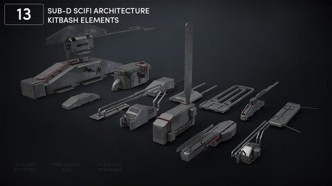 13 SUB-D Scifi Architecture Kitbash Elements Vol I