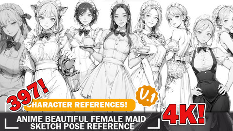 397 Various Anime Beautiful Maid Outfit Sketch Pose Characters Reference Intricate Designs and Designs Reference Art V1 4K