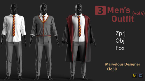 3 Men's Outfit (vol4) + Zprj +Obj + Fbx