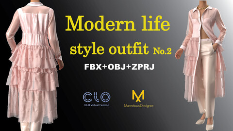 Modern life style outfit-2 CLO3D, MD PROJECTS+OBJ+FBX