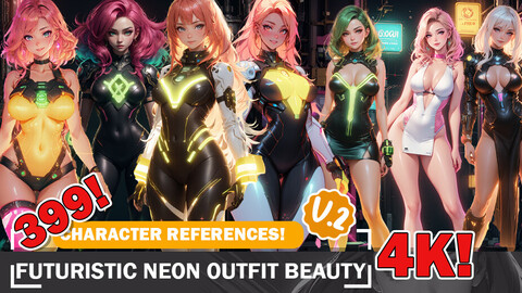 399 Neon Futuristic Outfit Beauties Characters Reference with Intricate Designs and Designs Reference Art V2 4K