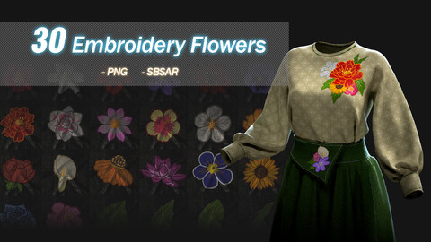 30 Embroidery Flowers (Textures, SBSAR)