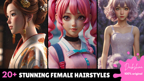 3d Stunning Female Hairstyles | Beauty Anime Inspirations