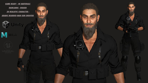 AAA 3D REALISTIC  CHARACTER - ARABIC BEARDED MAN GUN SHOOTER / ACTION GTA