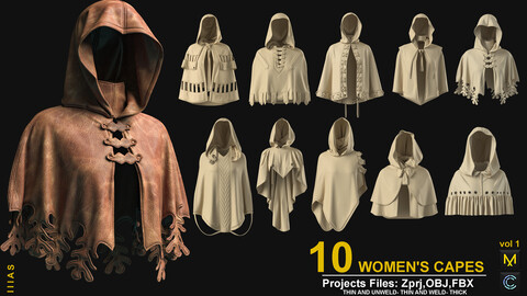 10 WOMAN`S CAPES VOL 1 (CLO3D AND MARVELOUS DESIGNER) ZPRJ, OBJ, FBX, UV,4K TEXTUER (CLO3D AND PHOTOSHOP )