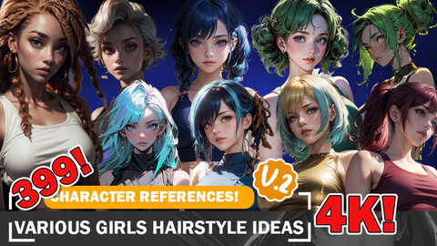 399 Various Trendy Girls Hairstyles Beauties Characters Reference Intricate Designs and Reference Art V2 4K