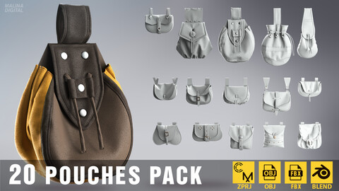 20 POUCHES PACK. MD/CLO3D Project file + OBJ + FBX + BLEND