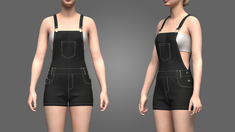 Womens Overalls Shorts Denim Romper 3D Model