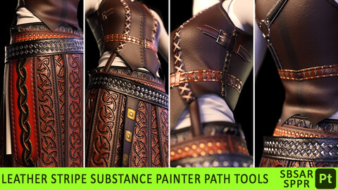 Leather Stripe substane painter path tools and material (SPPR+SBSAR) + FREE VIDEO TUTORIAL