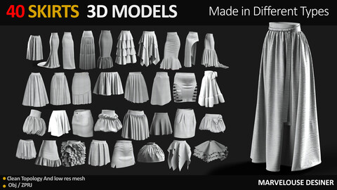 40 SKIRTS 3D MODELS, MADE IN DIFFERENT TYPES FOR WOMEN AND MEN