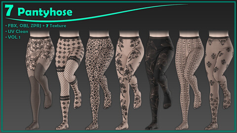 female pantyhose with 7texture/ zprj+obj+fbx+4K PBR/ clo3d, marvelous designer