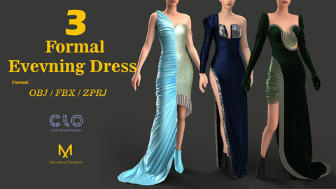 3 formal evening dress-CLO3D, MD PROJECTS+OBJ+FBX