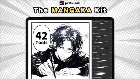 Procreate Mangaka, Manga Brush Set for Procreate, Manga Brushes, inking brushes, G pen, Manga halftones, bubbles, Sparkles, Digital Download