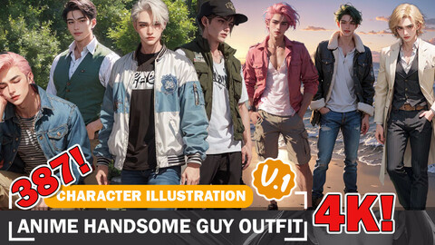 387 Various Anime Handsome Men Outfit Diverse Outfit Character Design Reference Art V1 4K