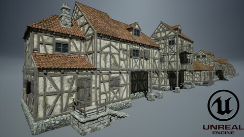 Modular Medieval Houses Game Ready