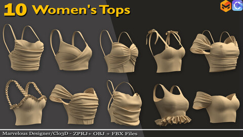 10 women's Tops -Marvelous Designer/Clo3d (ZPRJ) + OBJ + FBX