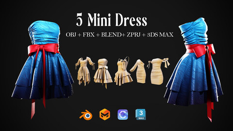 5 Mini Dress - Retopo (Obj+Fbx+Zprj+Spp+Blnd+3DsMax)