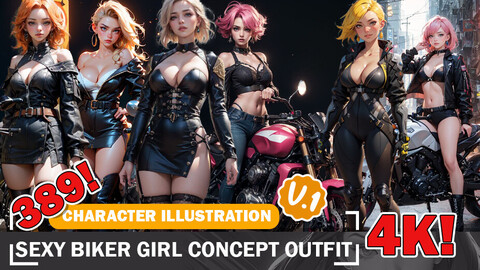 389 Various Anime Sexy Biker Girl Beauties Diverse Outfit Character Design Reference Art V1 4K