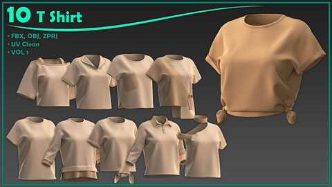 10 female T shirt/ zprj+obj+fbx/ clo3d, marvelous designer/vol1