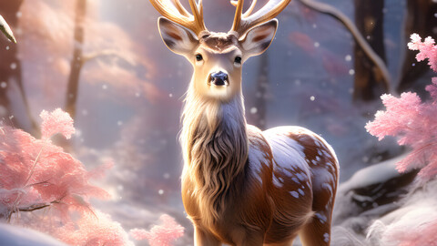 Frostbloom Winterhart Deer: Guardian of Enchanted Snowscapes