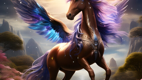 Stellar Sable Pegasus: Celestial Guardian of Cosmic Meadows