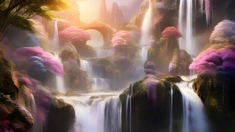 Enchanted Rainbow Waterfalls: A Cascade of Color and Magic