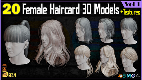 20 Female Haircard 3D Models | Vol 1