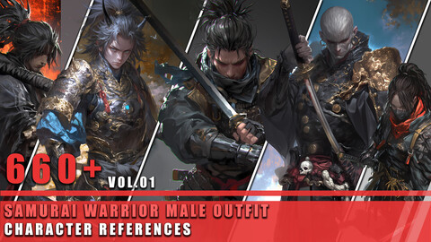 660+ Samurai Warrior Male Outfit - Character References Vol.01