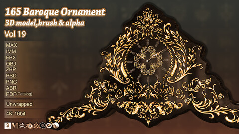 165 Ornament Brush + Alpha + 3D Model Vol 19 (Baroque)