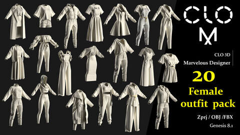 Female outfit pack / Marvelous Designer/Clo3D project file + OBJ, FBX