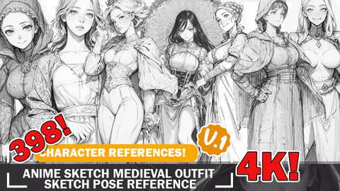 398 Various Anime Medieval Outfit Sketch Pose Characters Reference Intricate Designs and Designs Reference Art V1 4K