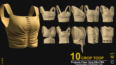 10 CROP TOP VOL 7 (MARVELOUS DESIGNER AND CLO3D)ZPRJ, OBJ, FBX,UV