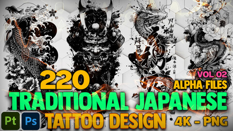 220 Traditional Japanese Tattoo Design (PNG Files)-4K- High Quality - Vol 02