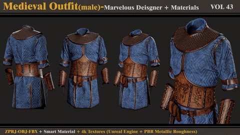 Medieval Outfit-MALE- MD/Clo3d + Smart Material + 4K Textures + OBJ + FBX (vol 43)