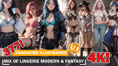 377 Various Anime Mix of Lingerie Modern Fantasy Diverse Outfit Character Design Reference Art V1 4K