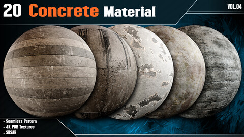 20 Concrete Material - Vol.04 (4K PBR Textures + SBSAR File)