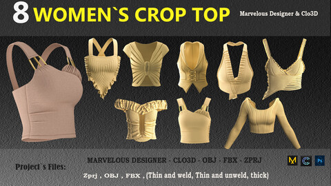 8 WOMEN CROP TOP MODEL  (zprj, fbx, obj, png, uv)