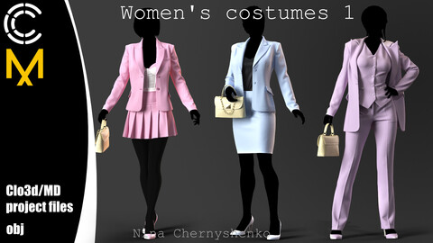 Women's costumes 1. Marvelous Designer/Clo3d project + OBJ.