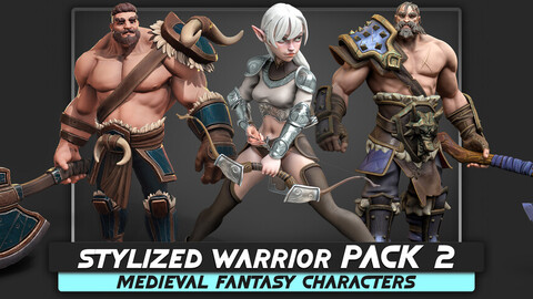 Stylized Warrior Pack 2 - Human Hero Fantasy Characters - Female Sword Medieval Heroes - #50