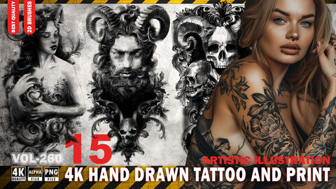 15 4K HAND DRAWN TATTOO AND PRINT - ARTISTIC ILLUSTRATION - HIGH END QUALITY RES - (TRANSPARENT & ALPHA) - VOL260