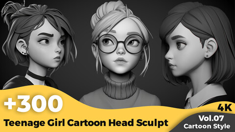 +300 Teenage Girl Cartoon Head Sculpt Reference(4k)