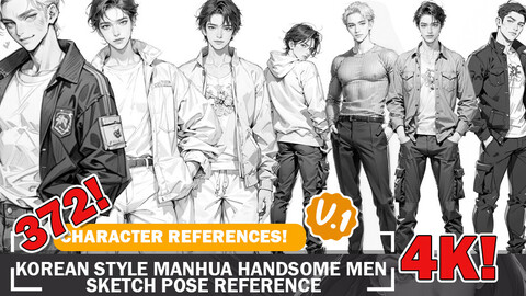 372 Various Korean Style Manhua Handsome Men Sketches Pose Characters Reference Intricate Designs and Designs Reference Art V1 4K