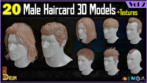 20 Male Haircard 3D Models | Vol 2