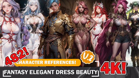 482 Fantasy Elegant Beauty Diverse Character - Character References and Designs Reference Art V2 4K