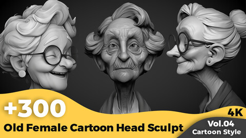 +300 Old Female Cartoon Head Sculpt Reference(4k)