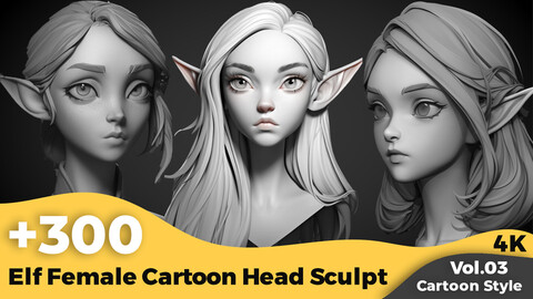 +300 Elf Female Cartoon Head Sculpt Reference(4k)