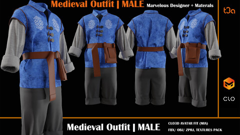 Medieval Outfit MALE -  MD/Clo3d + Smart Material + 4K Textures + OBJ + FBX