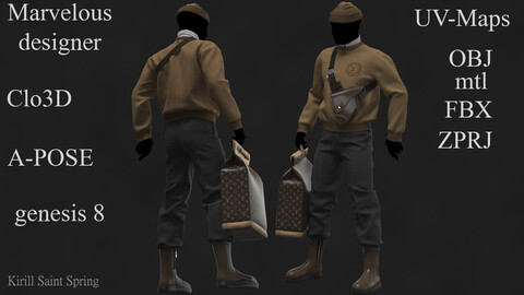 Urban Outfit Male Marvelous designer/Clo3d OBJ mtl FBX ZPRJ(A-POSE)