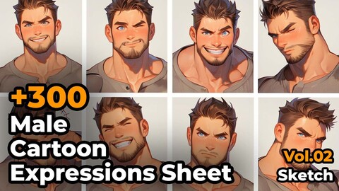 +300 Male Cartoon Expressions Sheet Concept